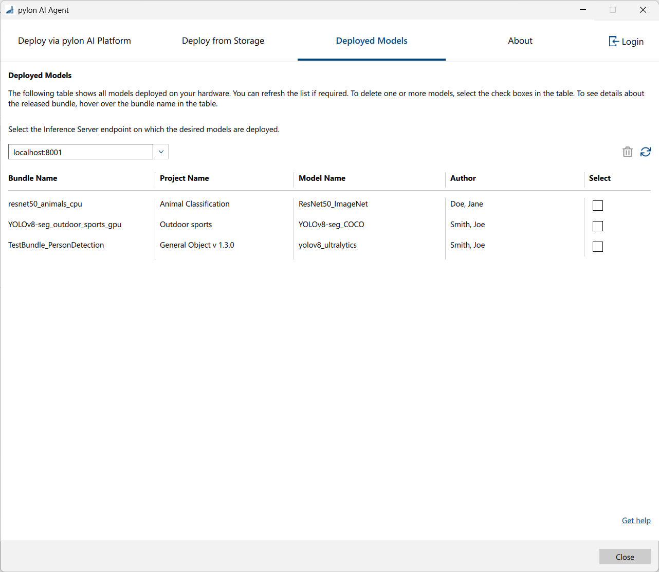 pylon AI Agent - Deployed Models Tab