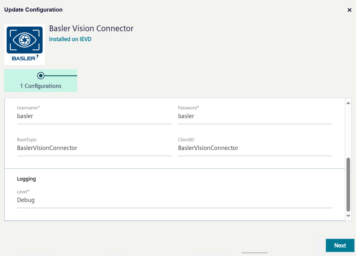 Basler Vision Connector: Update Configuration Wizard
