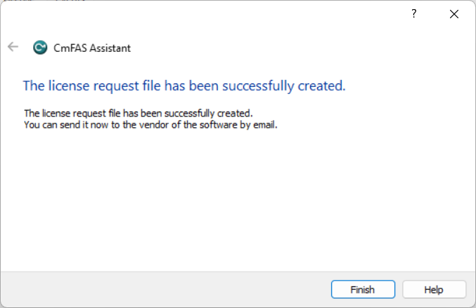 CmFAS Assistant - Request File Creation Success