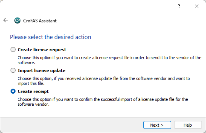 Select Action Page of the CmFAS Assistant