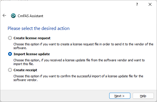 CmFAS Assistant - Select Action Page