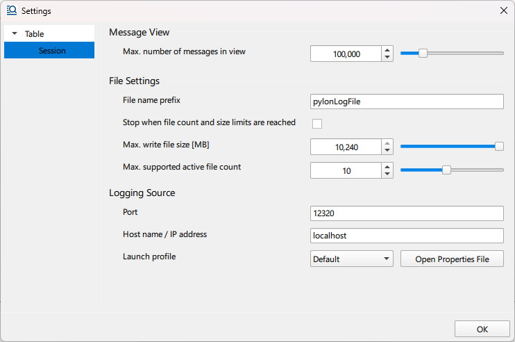 pylon Event Logger Settings Menu