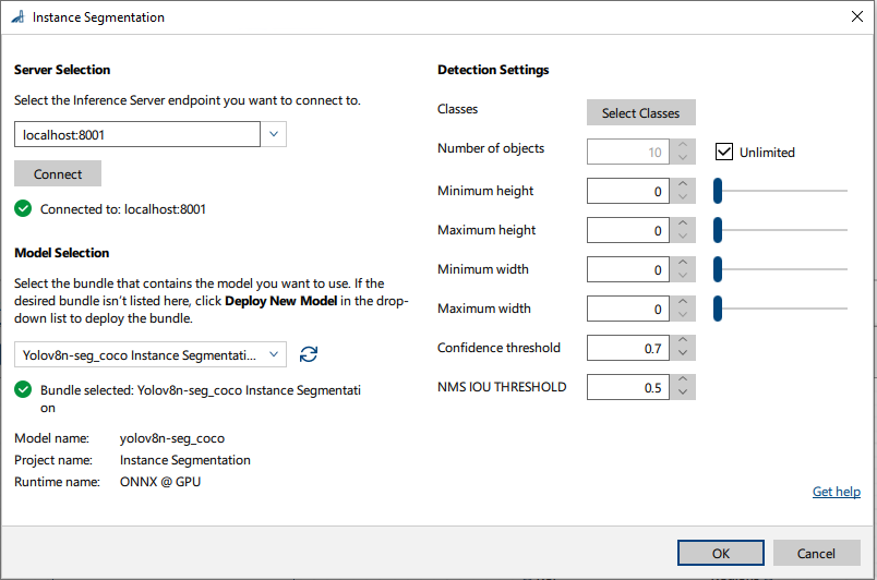 Instance Segmentation vTool Settings