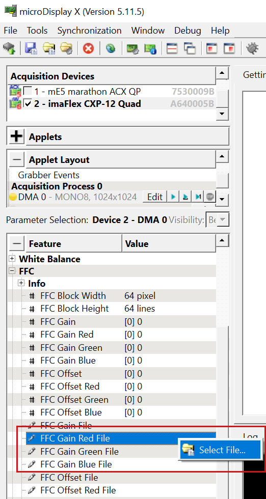 Loading Offset and Gain Values for Flat-Field Correction in microDisplay x Loading Offset and Gain Values for Flat-Field Correction in microDisplay x