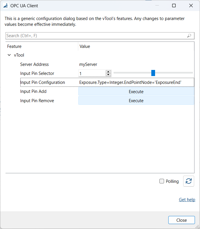 OPC UA Client vTool Settings