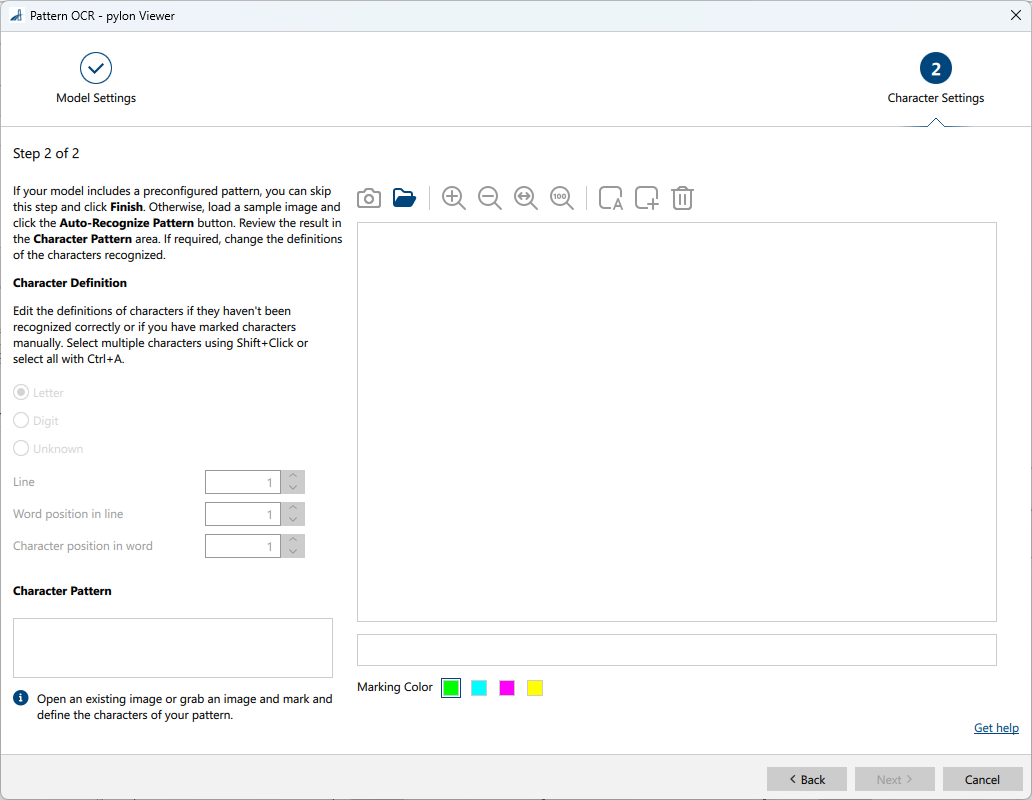 Pattern OCR vTool 字符设置页面