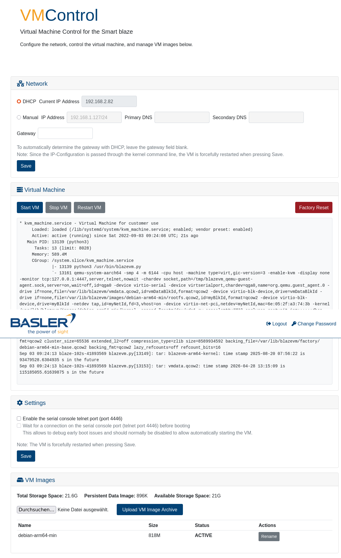 Smart blaze VM Control web interface Smart blaze VM Control web interface