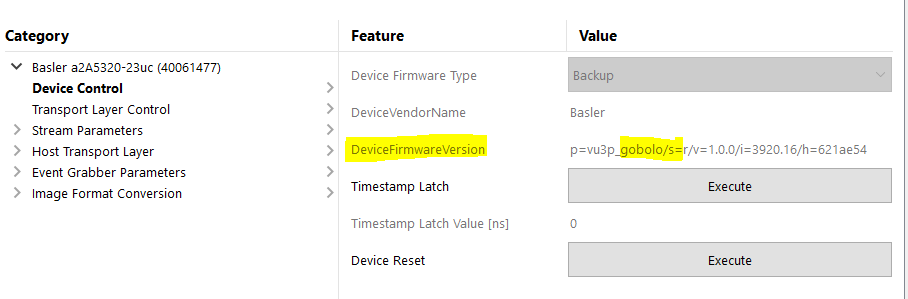 DeviceFirmwareVersion parameter value