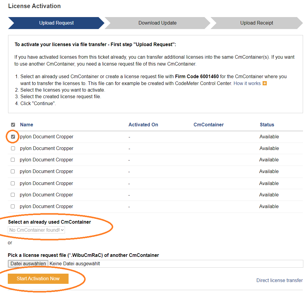 Activating Licenses: Selecting Target