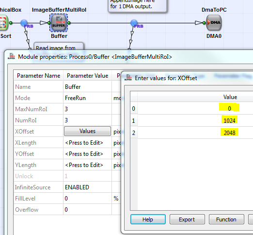 Parameter Setting for XOffset of the ImageBufferMultiRoI Operator