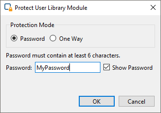 Entering password for protected user library element