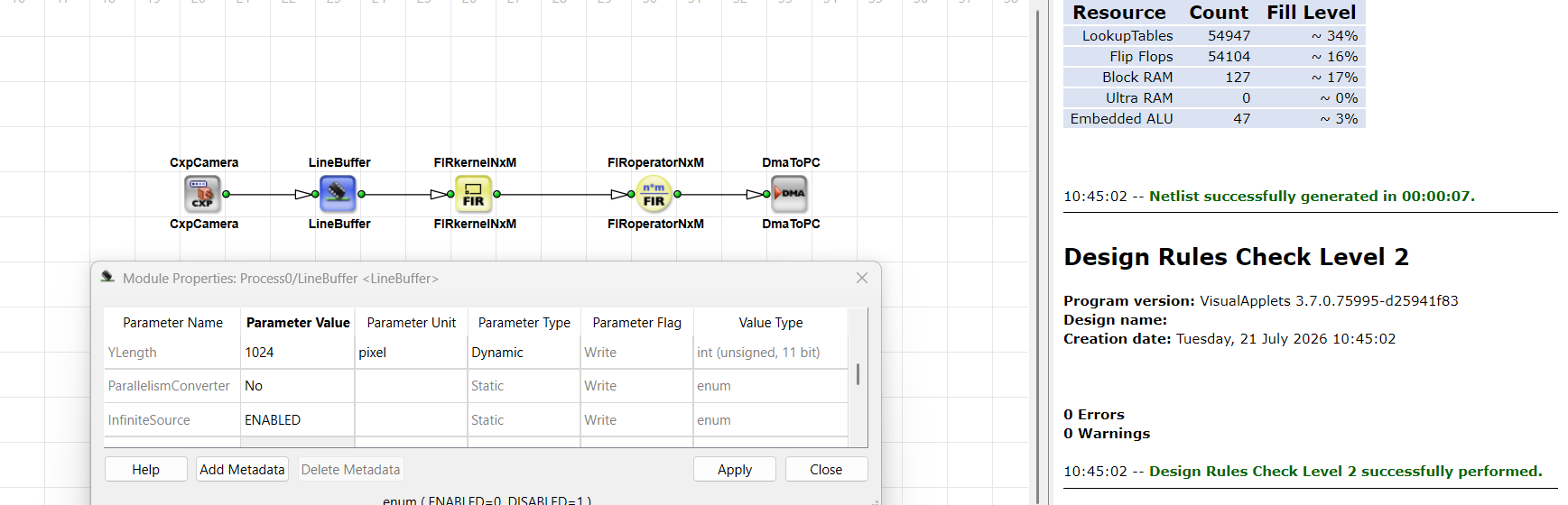 Line Buffer with Infinite Source Enabled