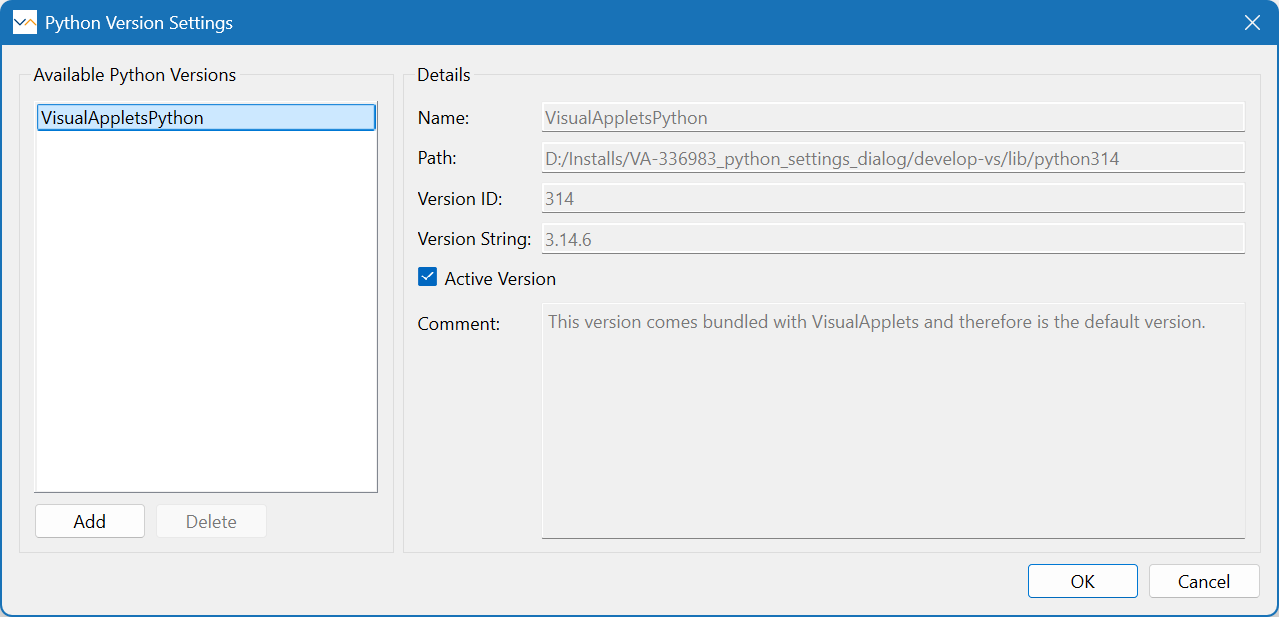 Python Version Settings 对话框 Python Version Settings 对话框