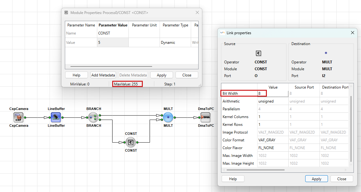 CONST: Dependency of Bit Width Link Property and Value Module Property