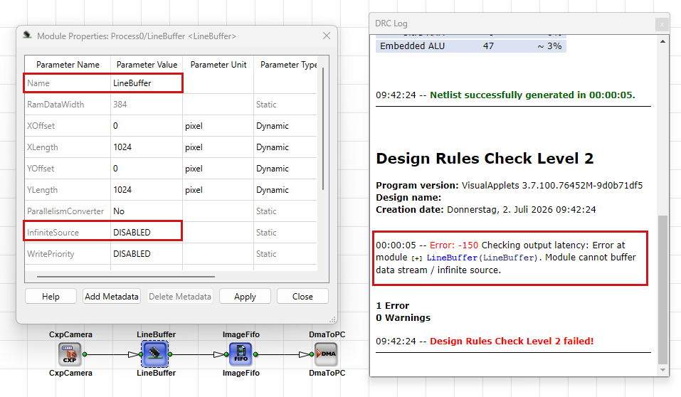 LineBuffer Operator with InfiniteSource Set to DISABLED