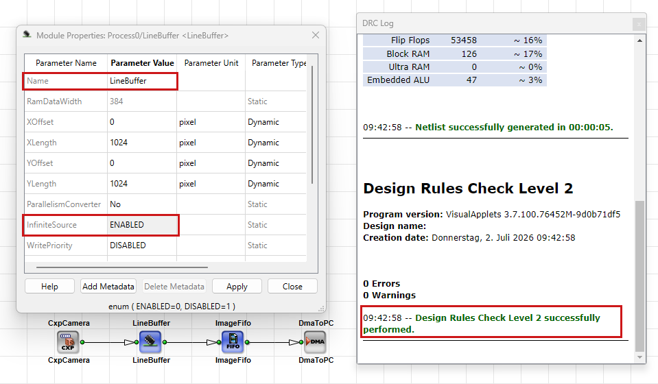 LineBuffer Operator with InfiniteSource Set to ENABLED