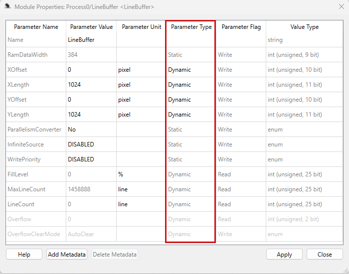 Module Properties: Parameter Type